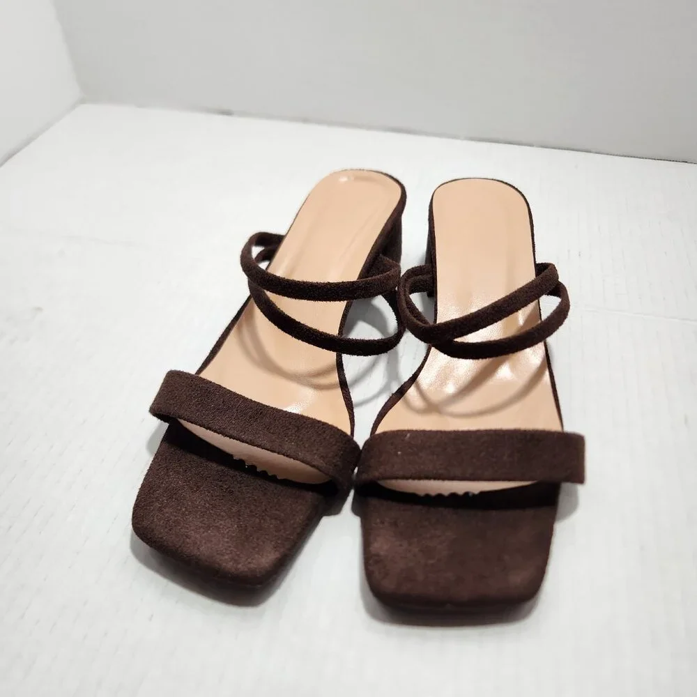 Square-toe Double Strap Block Heel Dress Sandals - Picture 5 of 9